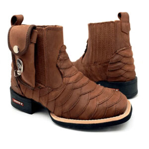 Botina Canivete Escamada - Couro Crazy Horse Nescau | Conjunto de Retalhos Costurados