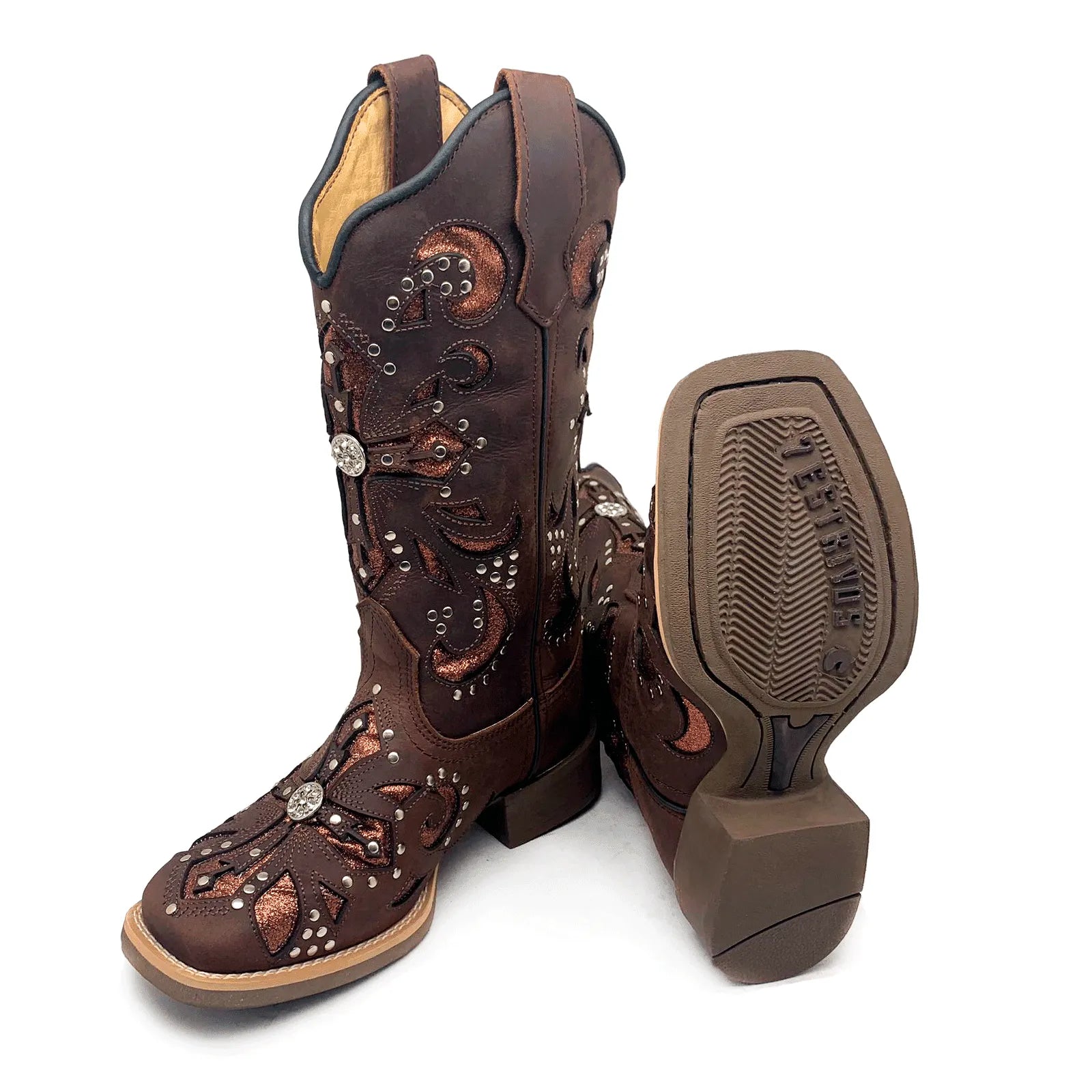 Texana Cruz Bridão - Couro Crazy Horse Cappuccino | Glitter Marrom e Bordados Marrom - Imagem 2