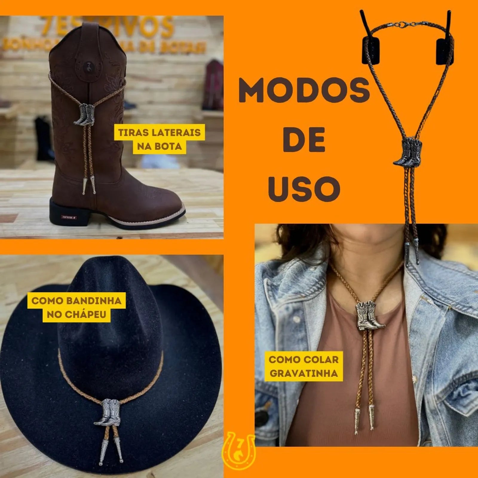 GRAVATA COUNTRY - CORDÃO PRETO PINGENTE TOURO - Imagem 5