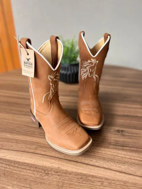 Texana Carlos - Couro Fóssil Havana/Bordado Cavalo Bege - Imagem 2