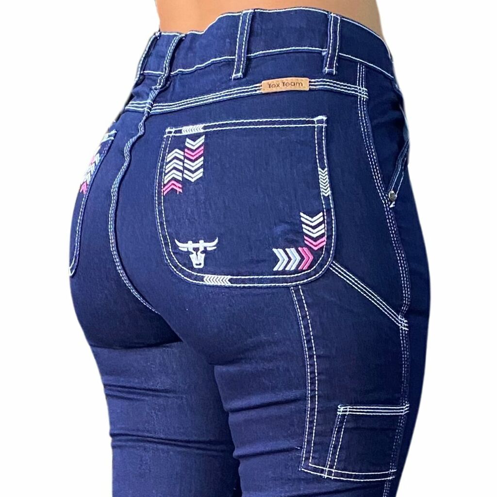Calça Tex Team Carpinteira Amaciada Bordada Rosa - Imagem 2