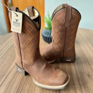 Texana Antônio - Couro Horse Nescau/ Bordado Geométrico Laranja