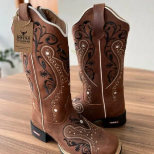 Texana Alice - Couro Horse Nescau/Bordado Tribal Preto