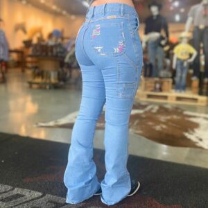 Calça Tex Team Carpinteira Delave Bordada Rosa