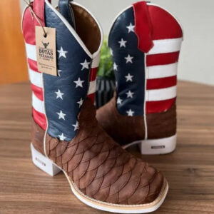 Texana Alex - Couro Horse Nescau escamado/ Bordado Americana