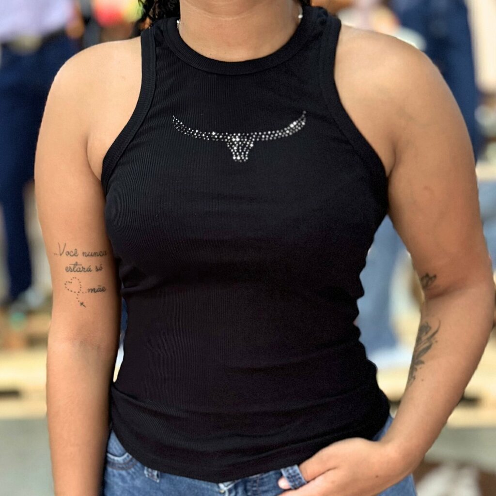 Regata Moiadeiros Canelada Preta Brilho