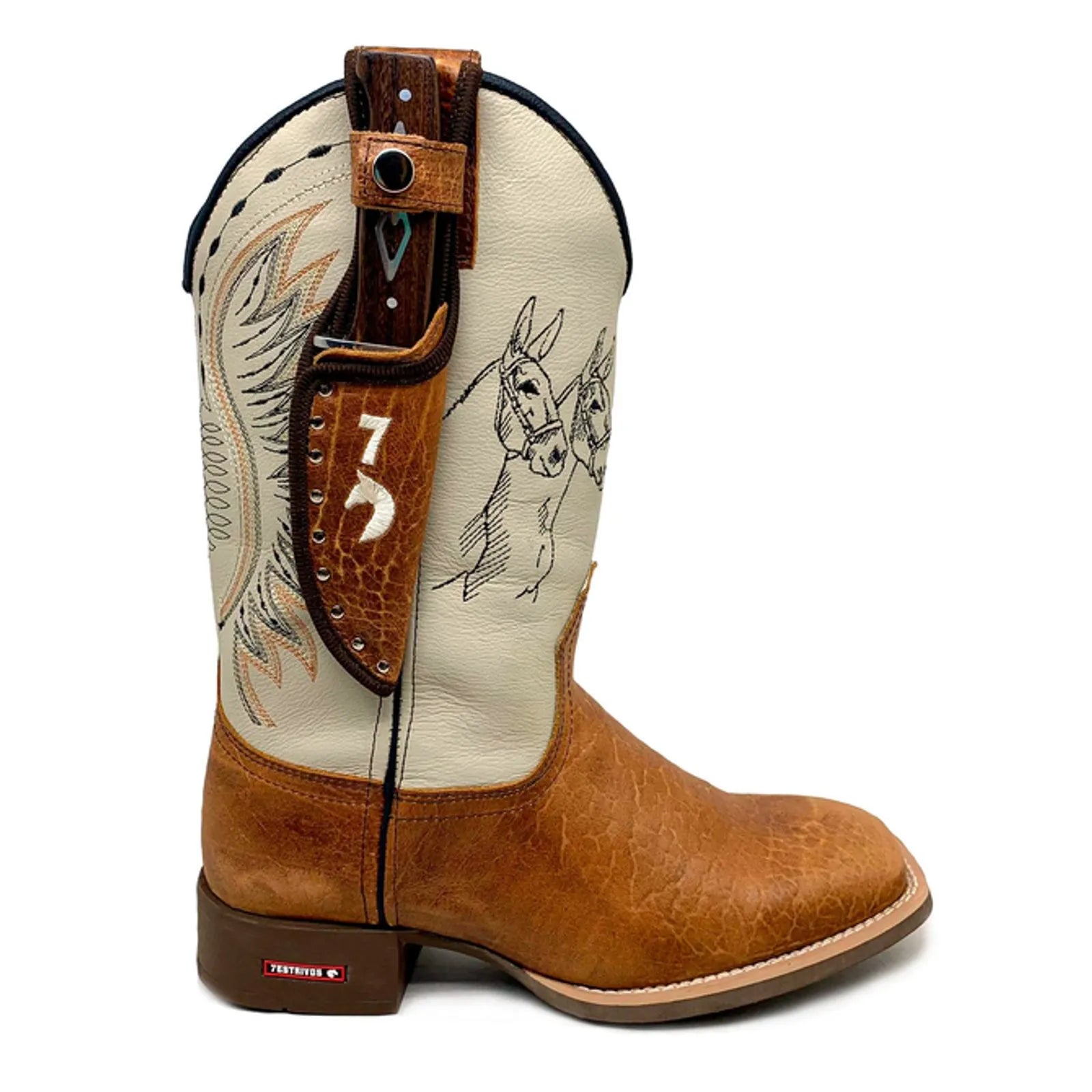 BotaFaca Mulas
- Couro Cano Napa Flay Bege | Couro Gaspea Fóssil Havana | Bordado Preto - Imagem 2