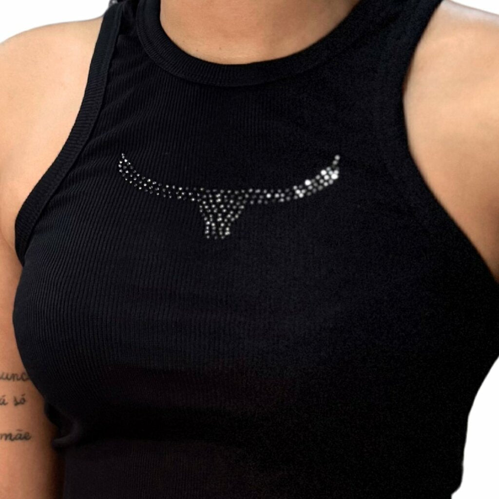 Regata Moiadeiros Canelada Preta Brilho - Imagem 2