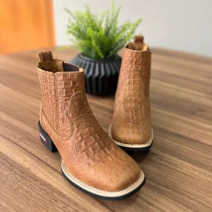 Botina Samuel - Couro Jacaré Caramelo/Sem Bordado