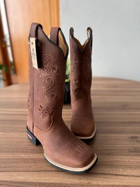 Texana Jessica - Couro Horse Nescau/Bordado Ramos Marrom - Imagem 2