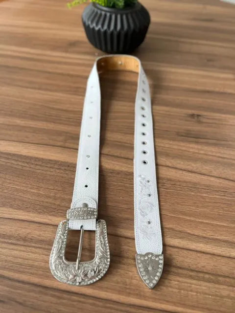 Cinto - Couro Floatter Branco/Bordado Florência Branco