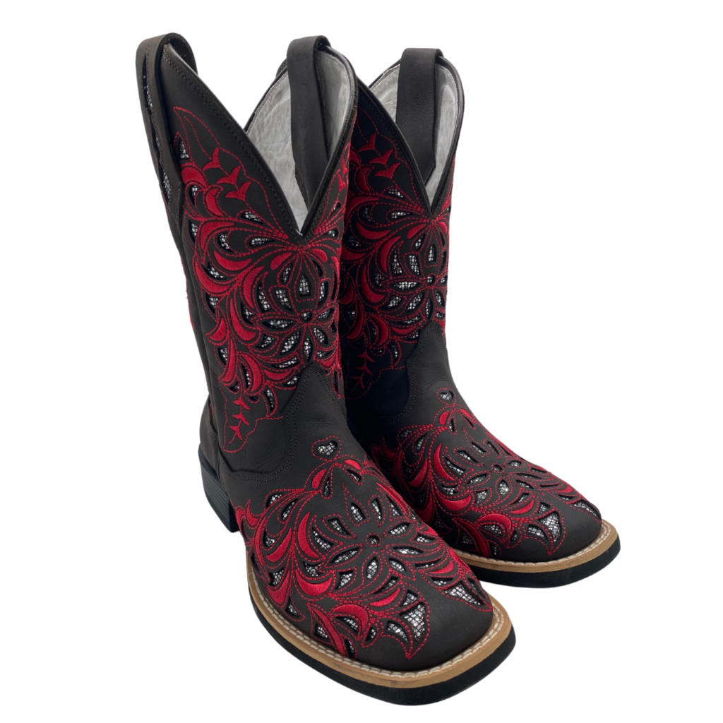 Bota Feminina Vermelha Brilho Prata - Imagem 2