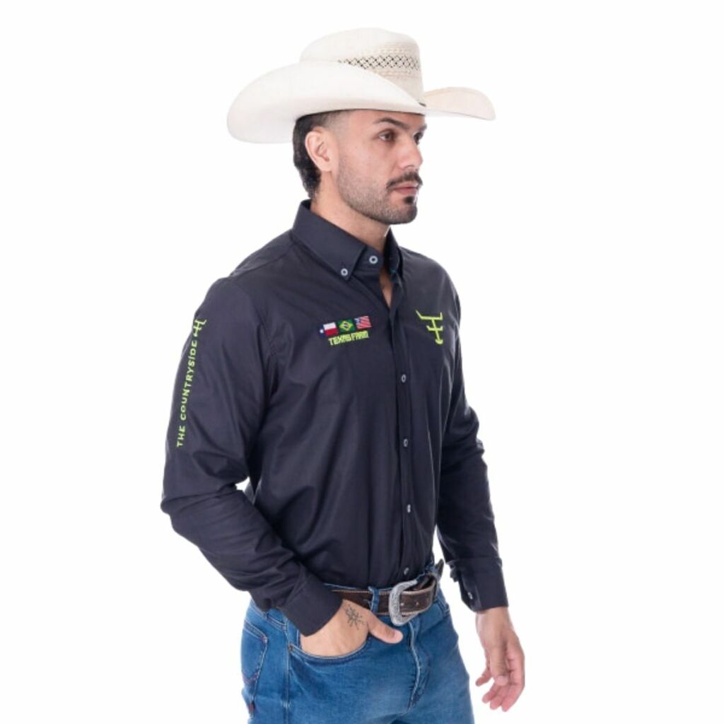 Camisa Competição Masculina Texas Farm -Preta/Amarelo - Imagem 3