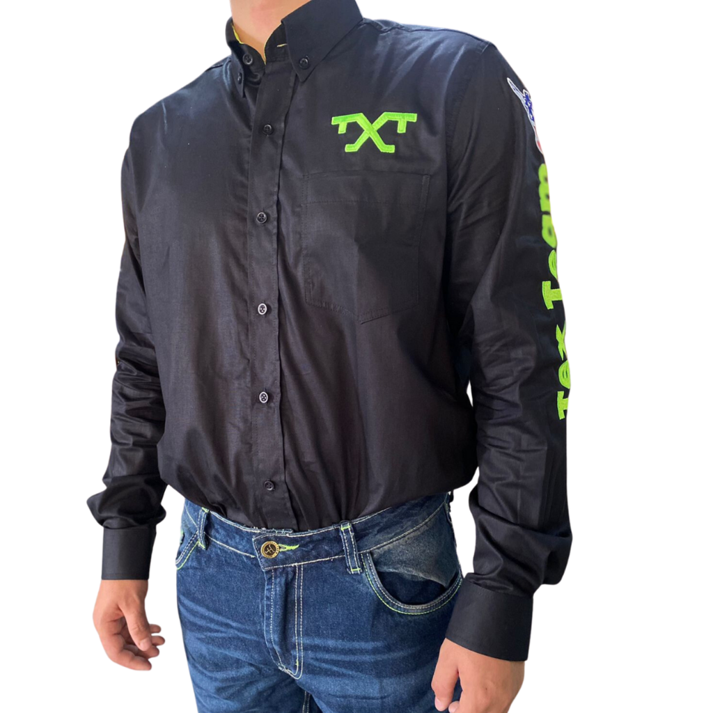 Camisa Masculina Tex Team Preta/Verde Neon