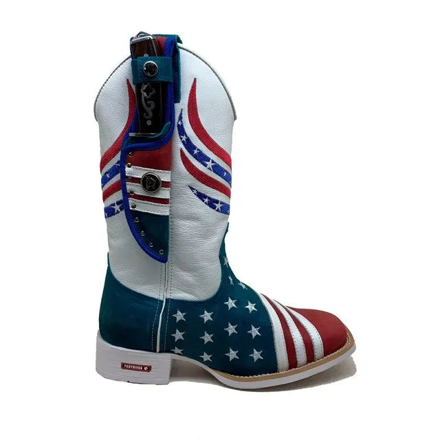 BotaFaca Americana Gold
- Couro Cano Napa Flay Branco | Couro Gaspea Fóssil Bic e Vermelho | Bordado Estrelas Brancas - Imagem 2