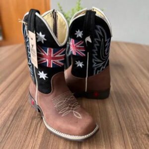 Texana Tom Infantil - Couro Nobuck Preto e Horse Nescau/Bordado Reino Unido