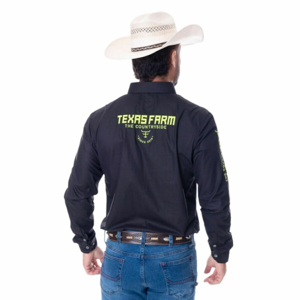 Camisa Competição Masculina Texas Farm -Preta/Amarelo - Imagem 4