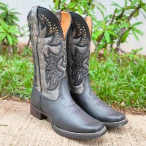 Bota Texana Feminina Pit Stop Preto Prata