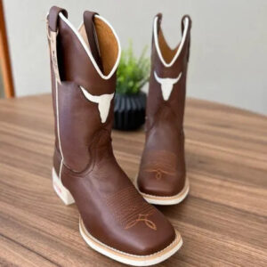 Texana Lucca - Couro Látego Marrom/Bordado Touro Branco