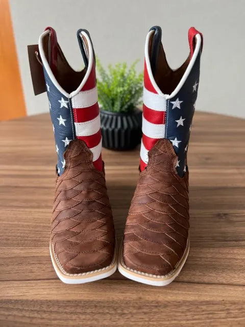 Texana Alex - Couro Horse Nescau escamado/ Bordado Americana - Imagem 2