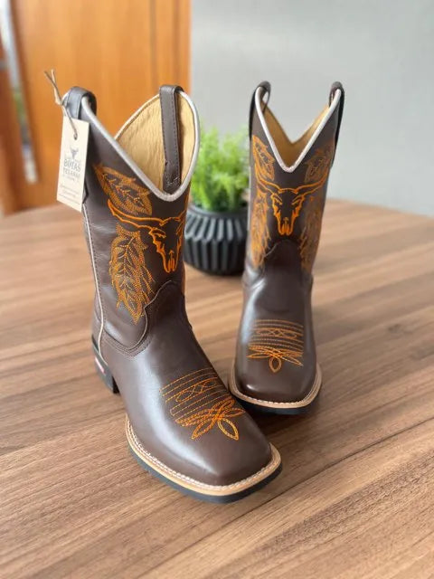 Texana Benício - Couro Látego Marrom/Bordado Touro Laranja - Imagem 2