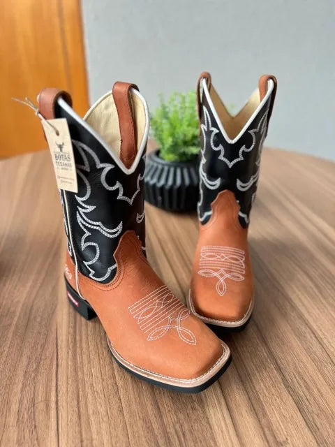 Texana André - Couro Látego Preto e Horse Telha/Bordado Ramos Branco - Imagem 2