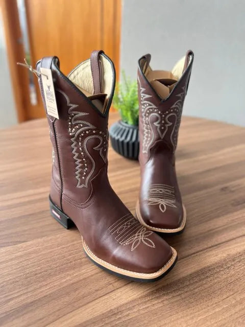 Texana Bruno - Couro Látego Marrom/Bordado Ramos Marrom com Metais - Imagem 2