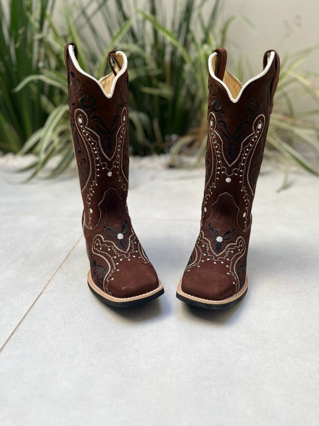 BOTA TEXANA TRIBAL PRETO COURO NOBUCK MARROM - Imagem 3