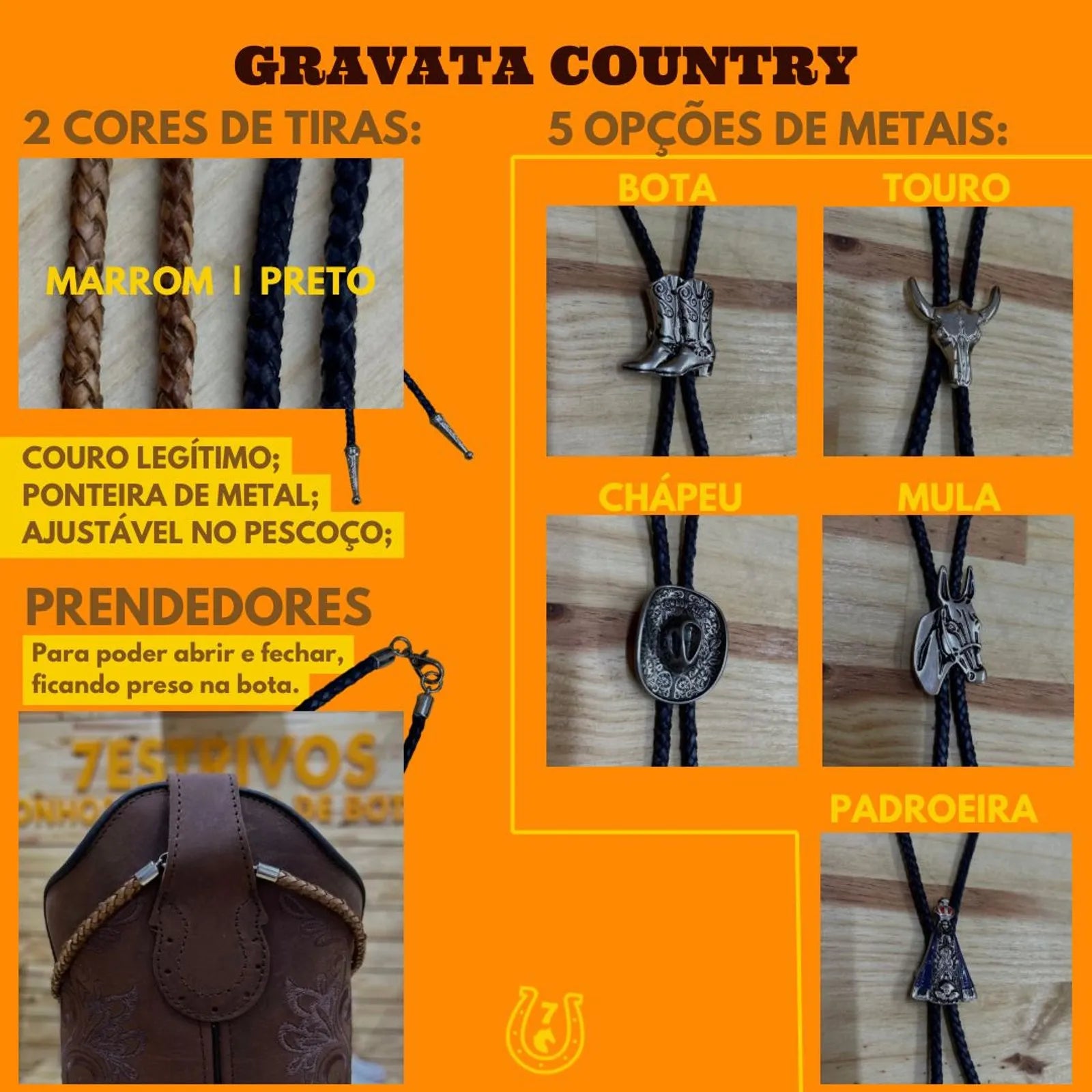 GRAVATA COUNTRY - CORDÃO PRETO PINGENTE TOURO - Imagem 4