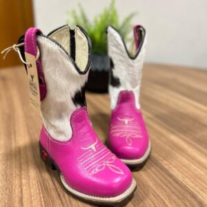 Texana Melissa Infantil - Couro Holandês e Floatter Rosa/Bordado Bege