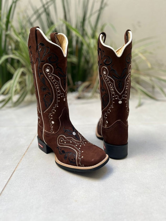 BOTA TEXANA TRIBAL PRETO COURO NOBUCK MARROM