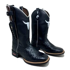 BotaFaca Touro
- Couro Látego Preto | Gáspea Estilizado em Avestruz | Touro Branco