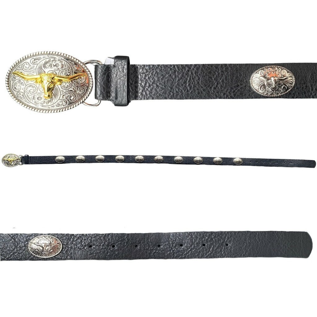 Cinto Síntético Com Fivela Cabeça de Boi Preto - Imagem 2
