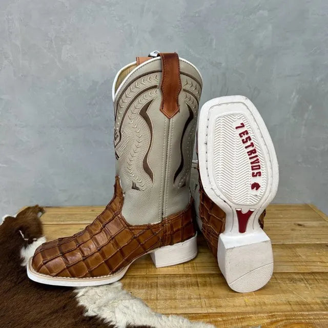 BotaFaca Bruto
- Couro Cano Napa Flay Bege | Couro Gáspea Latego Mostarda Estilizado em Dinossauro | Bordado Bege e Marrom - Imagem 3