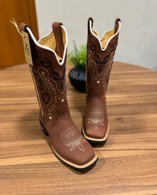 Texana Alice - Couro Horse Nescau/Bordado Meia Tribal Preto - Imagem 2