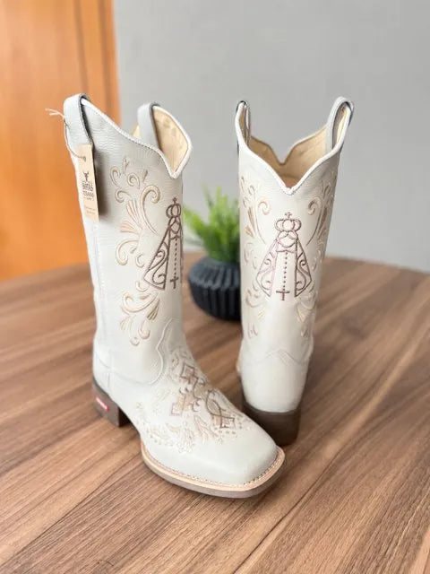 Texana Maria - Couro Off-White/Bordado Padroeira - Imagem 2