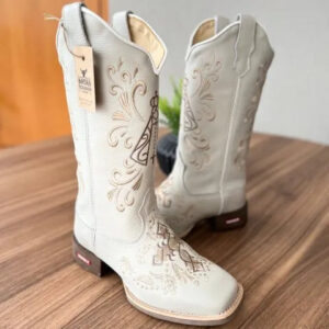 Texana Maria - Couro Off-White/Bordado Padroeira