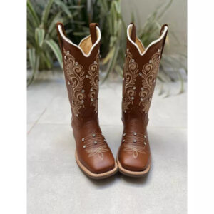 BOTA TEXANA EM COURO BORDADO RAMOS AMANDA COM METAIS STRASS
